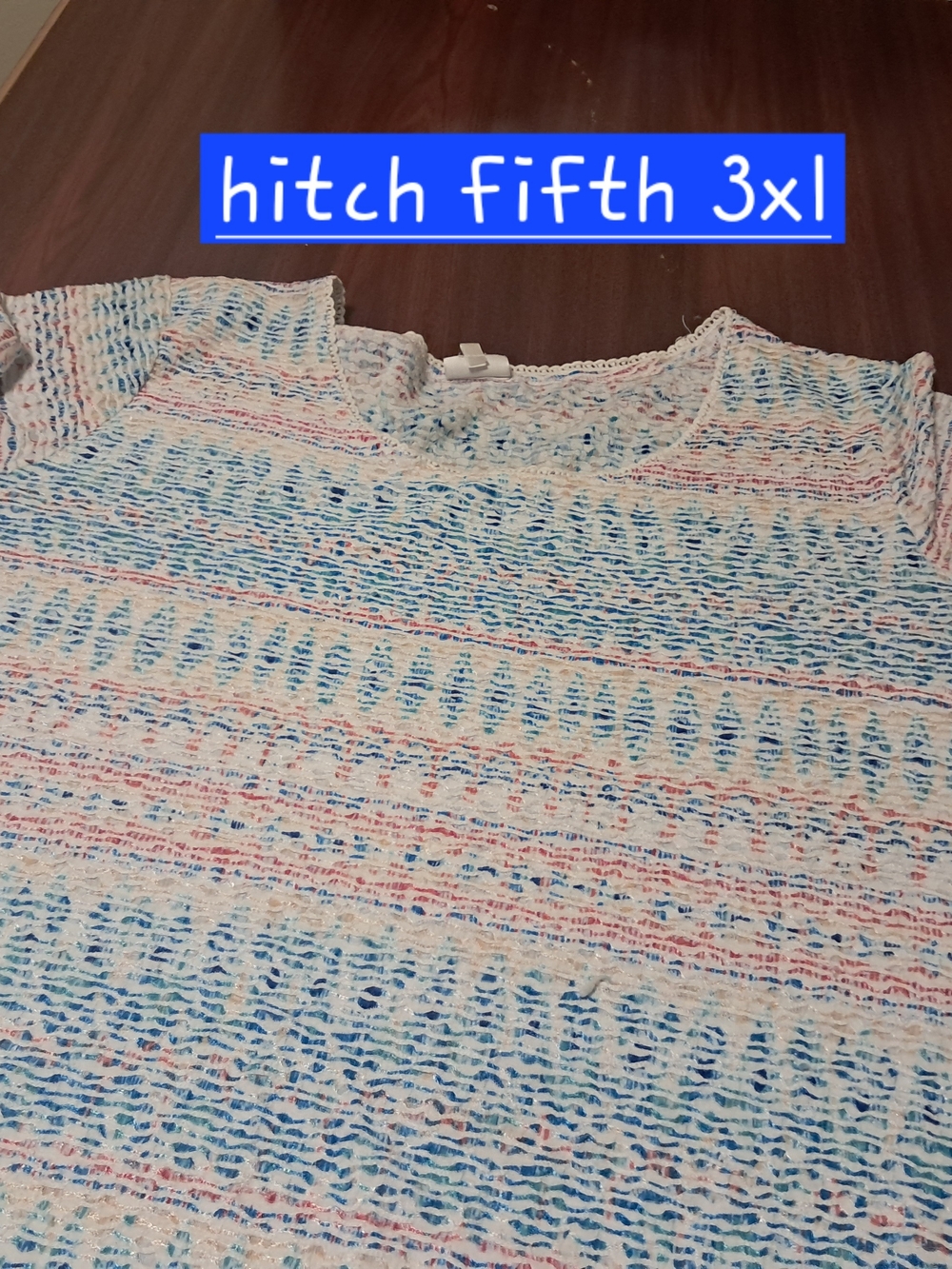 Open-Knit Tunic Top in White, Blue, Pink